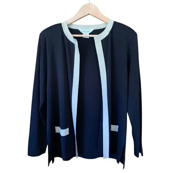 Misook Open Knit Gold Trim Cardigan Black Size M - Picture 3 of 12